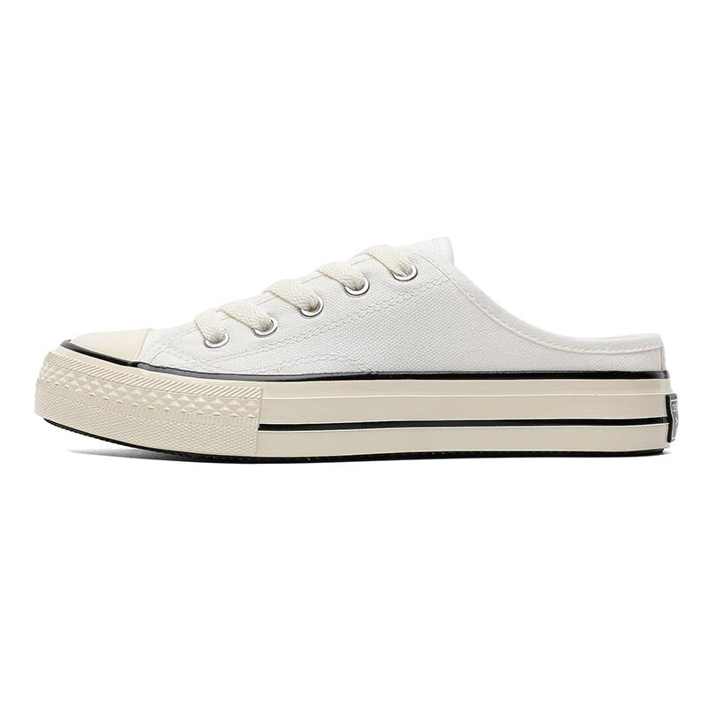 Fashion New Women Canvas Flat Shoes Half slipper Autumn Fashionable Lace Up Low Cut Women Round Toe Black White Canvas Casual Shoes