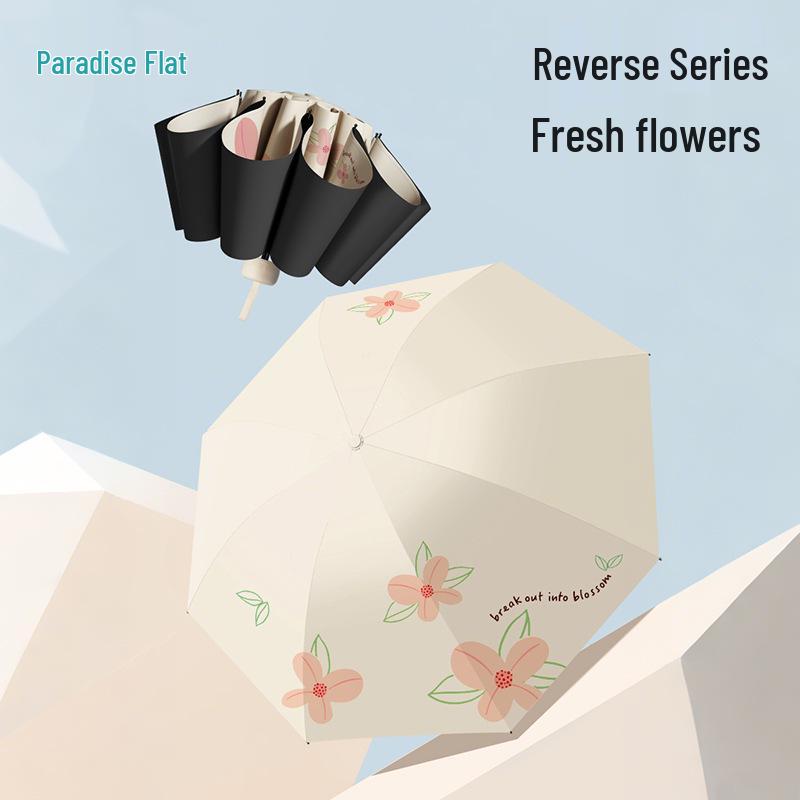 Paradise Umbrella UV Protection Women's Cartoon Sunshade: Lightweight, Portable Black Glue Folding Umbrella for Rain or Shine