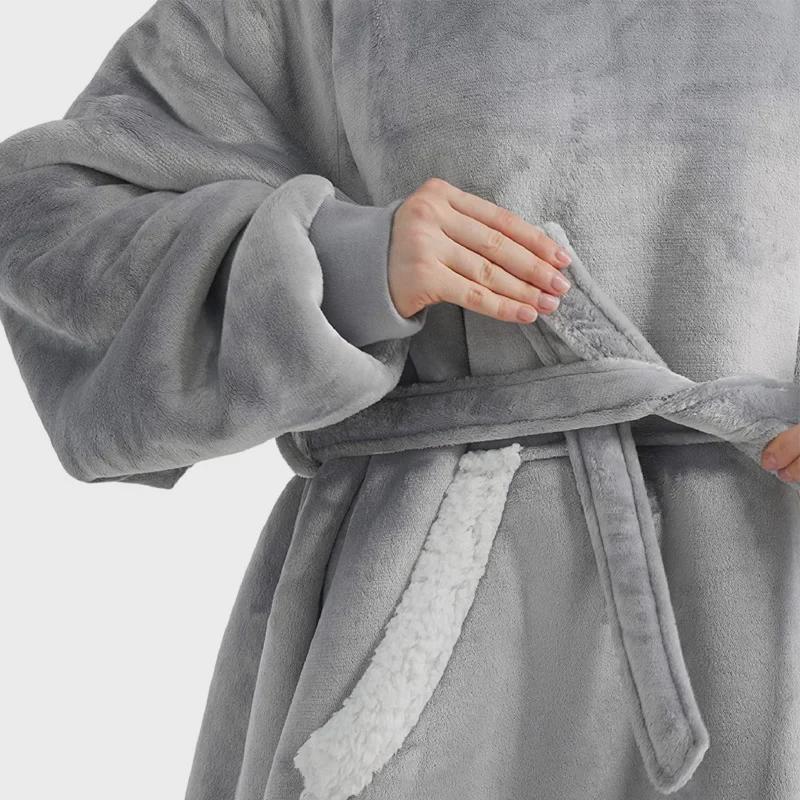 Cozy Hooded TV Blanket: Warm Fleece Pajamas & Robe for Autumn/Winter