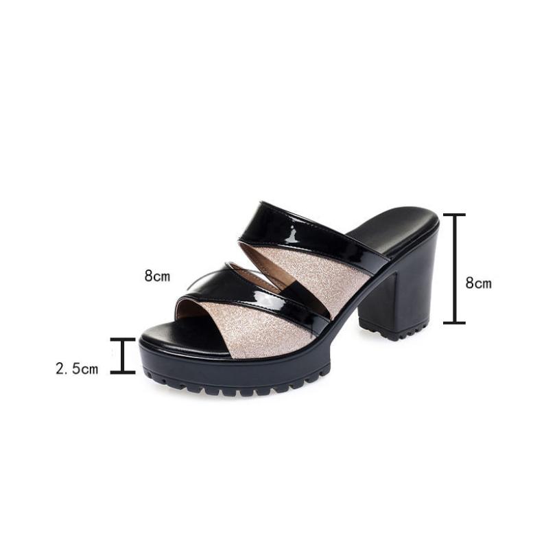 Women's Spring and Summer Large Size Fish Mouth High Heel Slippers Thick Middle Heel Casual Cool Sandals