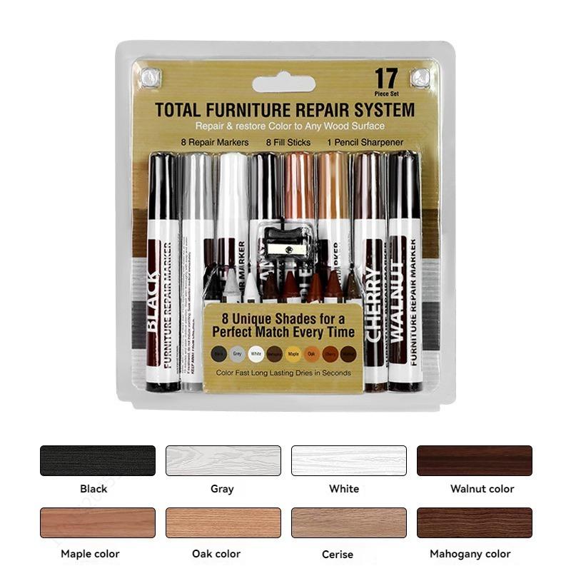 6-21pcs Furniture Markers Crayon Sharpener Set, Wood Scratch Repair Kit Waterproof Pen for Floors Tables Desks, Stains Oak Maple