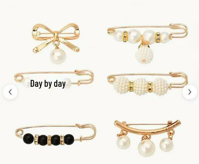 Taillenraffende Brosche mit Imitationsperlen und Strasssteinen, Anti-Expositionssicherheitsnadel, Ein-Wort, Gebogen, Gerader Einsteckstift.