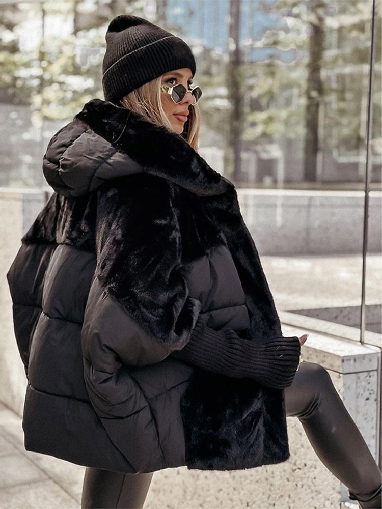 Women's Standing Collar Long Sleeved Zipper Thick Jacket Black Winter