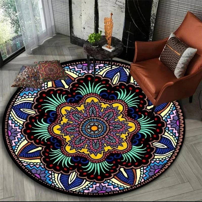 Bohemian Mandala Round Bedside Rug For Hanging Basket Computer Chair Floor Mat Meditation Yoga Mat Home Decoration