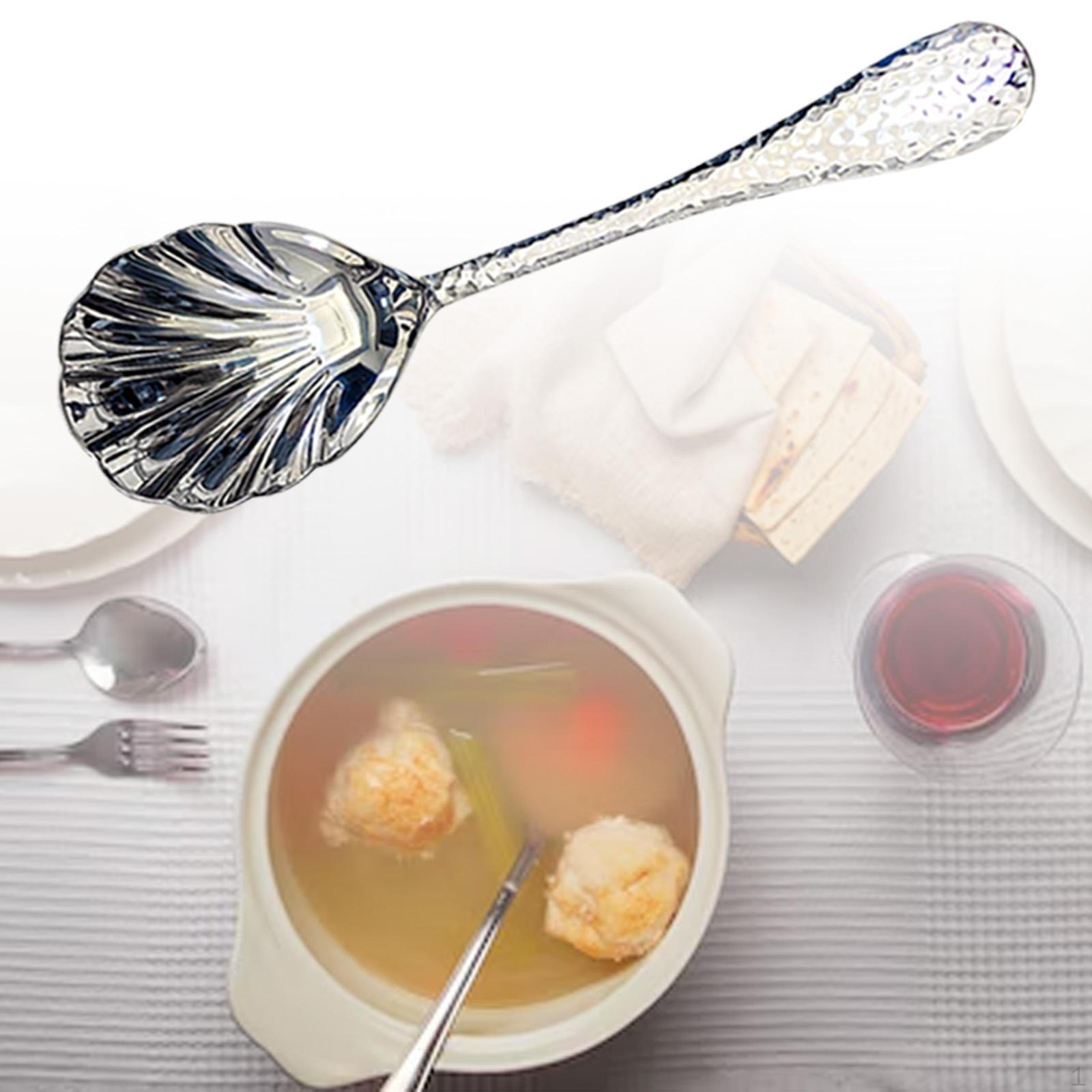 

Большая сервировочная ложка, ложка для полива в форме раковины, столовый прибор, столовая ложка для вечеринок, ресторана, дома и серебряный