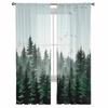 Watercolor Forest Bird Dark Green Bedroom Curtains Tulle Sheer Curtain Living Room Home Decor Voile Drapes
