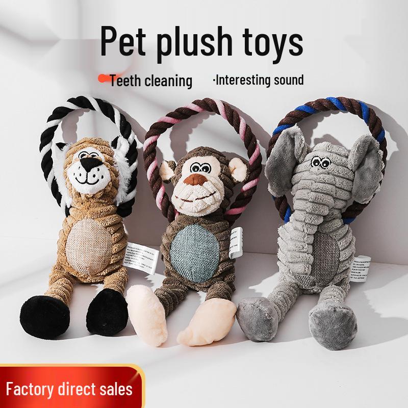 Pet Plush Toy: Chewing Monkey, Lion, and Elephant with Interactive Sound
