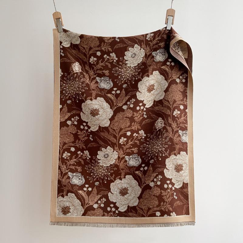 Women Elegant Vintage Large Floral Thick Warm Scarf Shawl For Autumn Winter