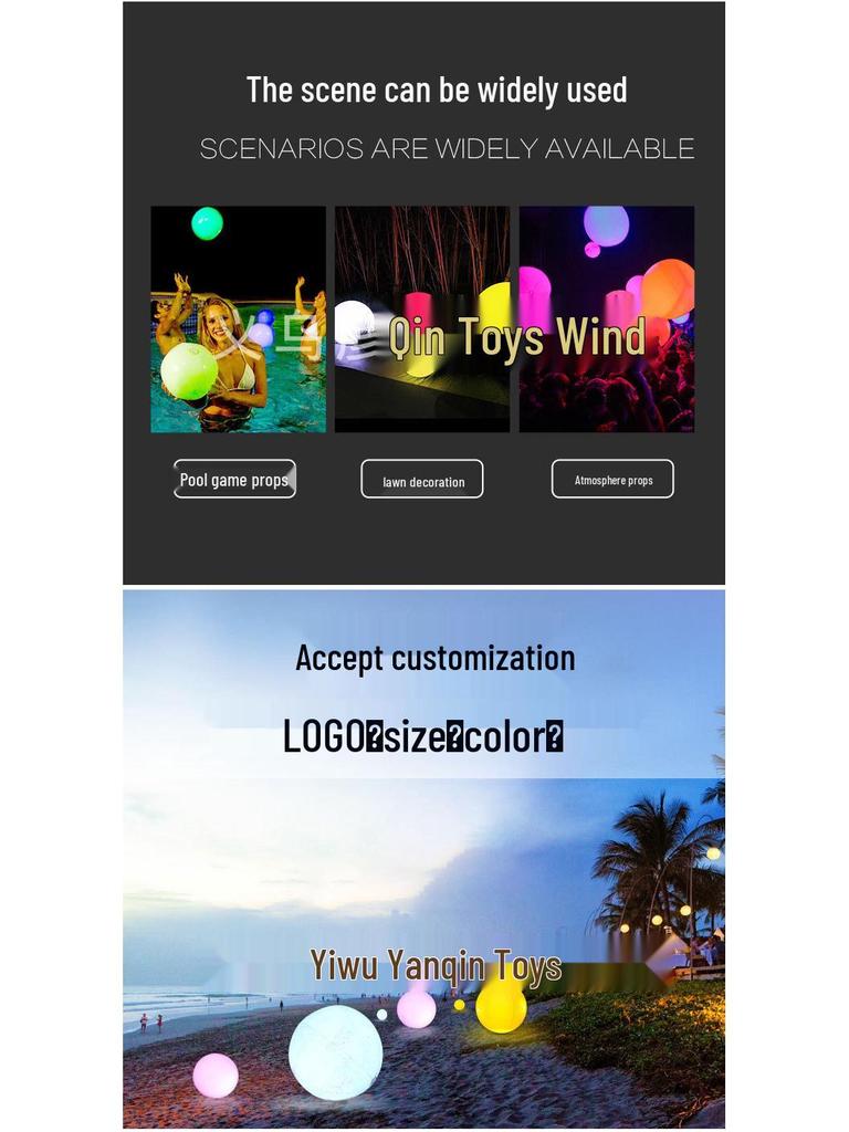 Color-Changing LED Inflatable Beach Ball - Remote Controlled, Waterproof, Pool & Concert Prop