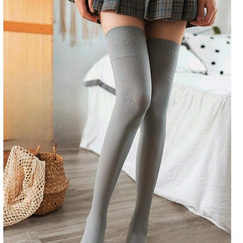 Hochwertige Klebeabgabe Anti-Rutsch Oberschenkelhohe Lange Socken Kompression Damen Kniehohe Strumpfwaren Anti-Pilling Damen JK Strümpfe L(No glue dots) gray