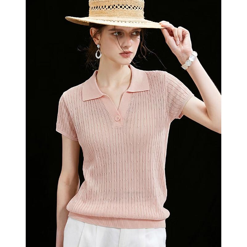 Women's Tencel Linen Ribbed Knit Polo T-shirt