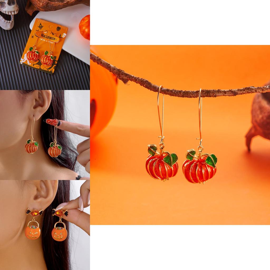 Halloween Pumpkin Skeleton Alloy Earrings With Electric Plating For Cosplay And Party Decor