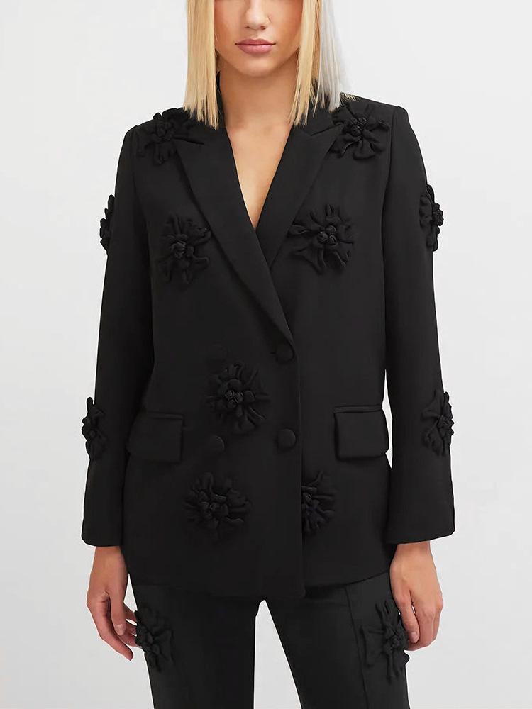 2026 Spring Women's Suit: Double-Breasted with 3D Flower Details – European & American Style
