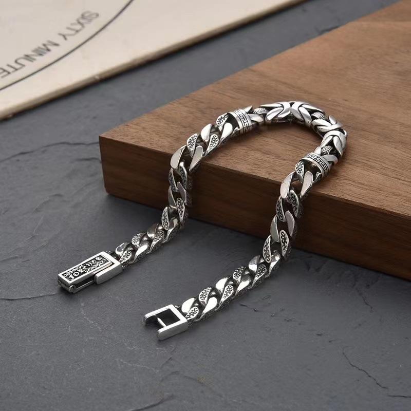 2026 Pendant Retro Style Silver Plated Bracelet Trendy Men's Simple Style