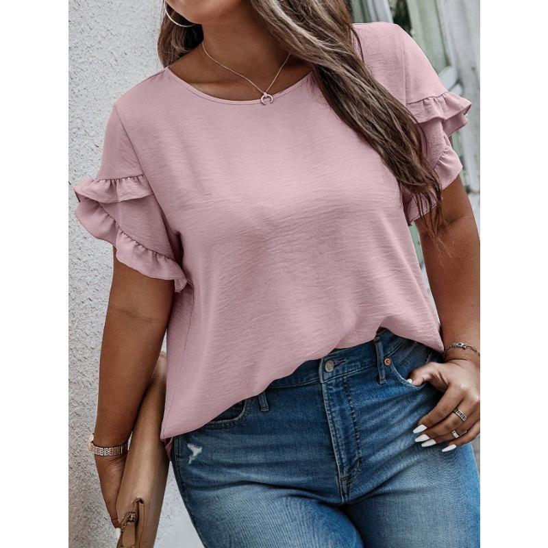 Plus Size Women's Summer Fashion New Petal Sleeve Top