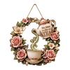 Yard Art Sculptures It's Time for Tea Door Sign, Metal Floral Wreath Hanger with Teapot Teacup Design, Windowsill Rustic Wall Decor Kitchen