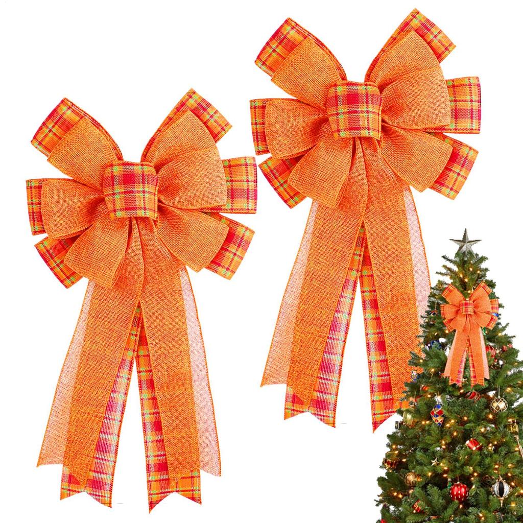 2pcs Thanksgiving Pumpkin Bow Party Supplies, Autumn Harvest Festival, Halloween Tree Top Bow, Used for Home Wreath Decoration