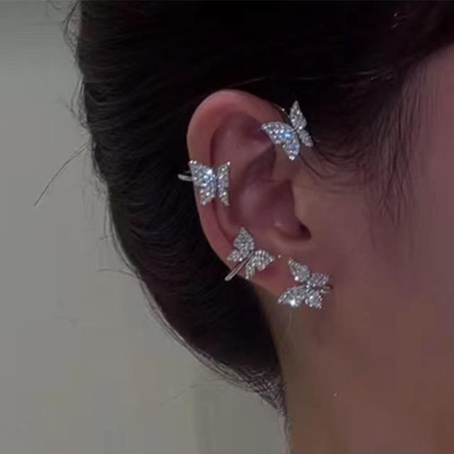 New Sparkling Zircon Butterfly Ear Cuff Clip Earrings Without Piercing For Women Wedding Party Jewelry Gifts Sweet Accessories