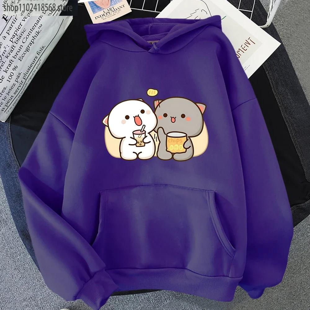 

Худи Mochi Peach Cat Kawaii Одежда Графические толстовки с Bubble Tea Харадзюку Повседневные Футболки Женские Топы 3XL