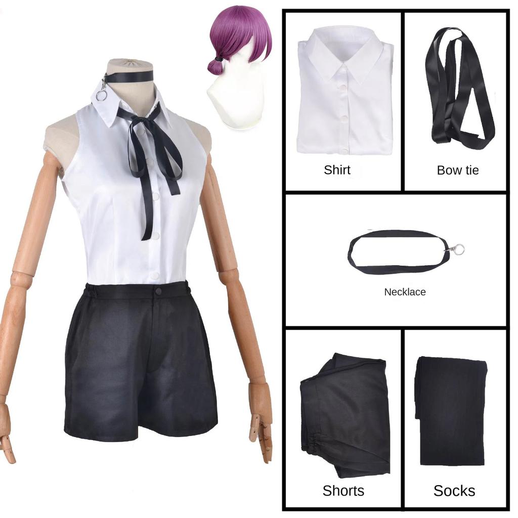 Chainsaw Reze Cosplay Costume Outfits Shirt Tie Short Wig Neck Ring Women Anime Uniform Halloween