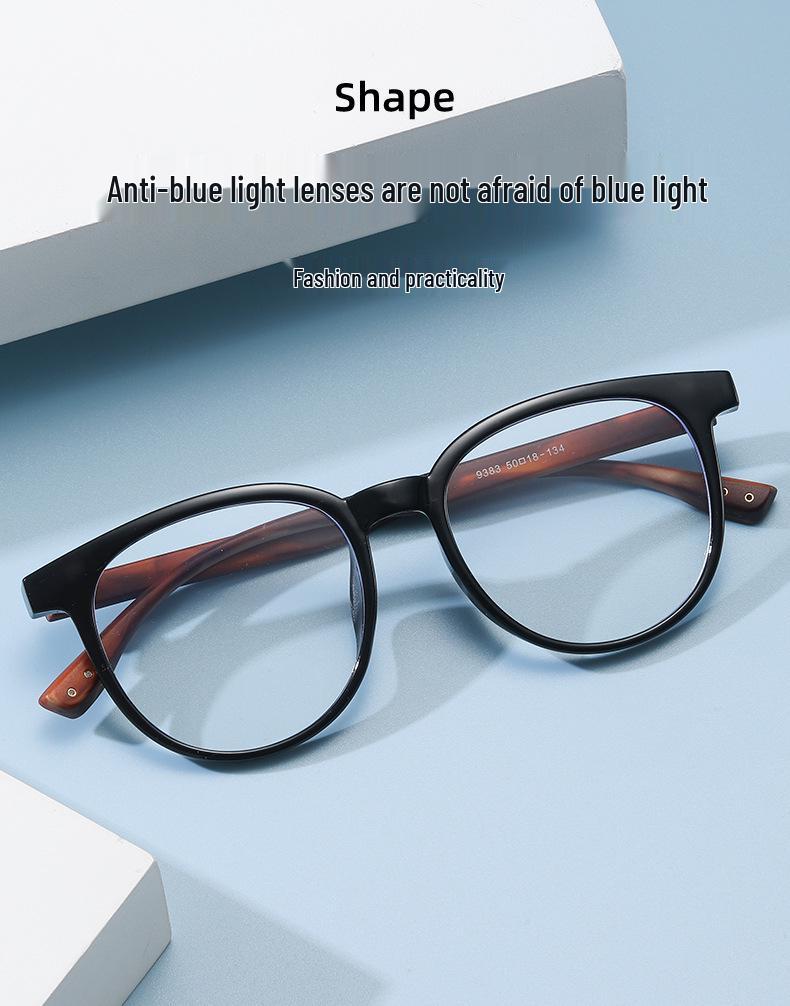 Retro Japanischer Stil Faux Holz Brille mit Schwarzen Rahmen für Männer & Frauen, Passform für großes Gesicht, Stärke 0