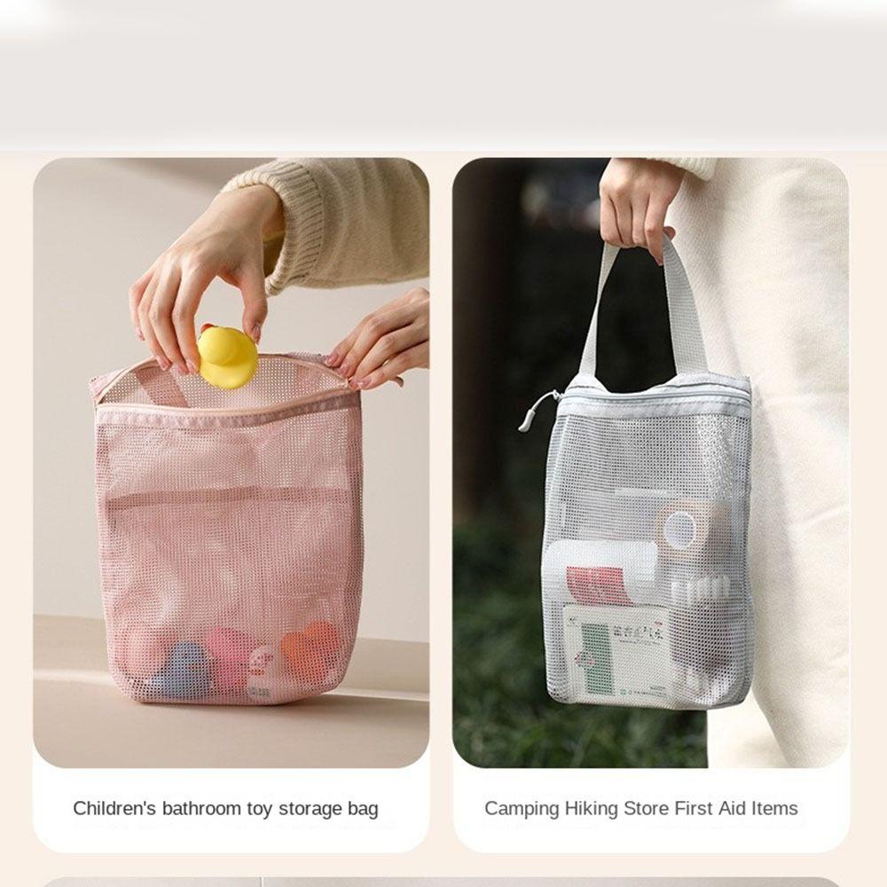 with Handy Handle Toiletry Storage Bag Breathable Washing Handbag Mesh Toiletry Bag  Makeup Bag