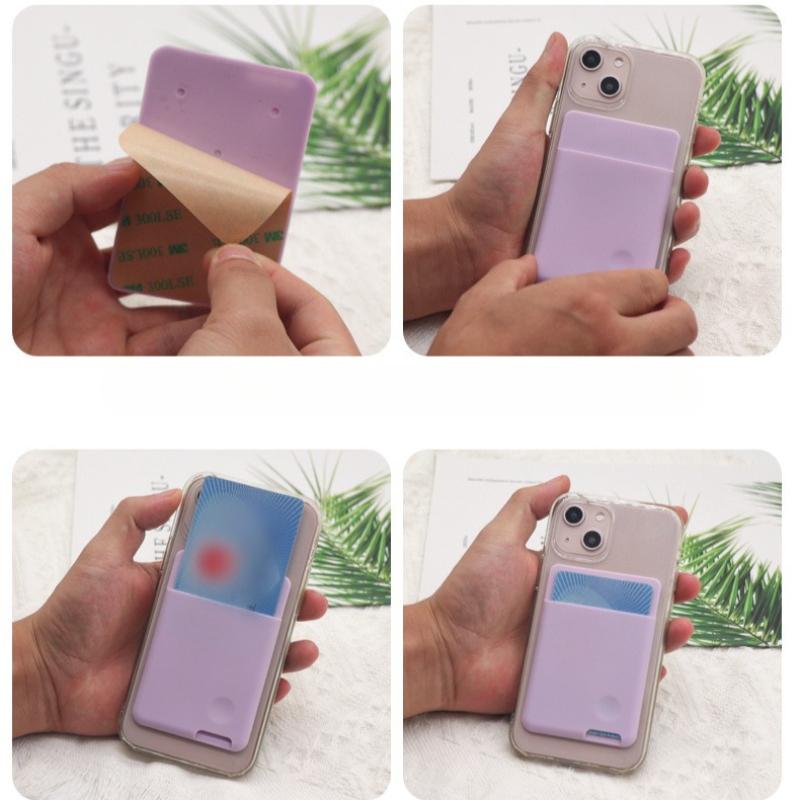 Silicone Cell Phone Wallet Case Mobile Phone Credit ID Card Holder Pocket Fashion Self-Adhesive Sticker Card Bag