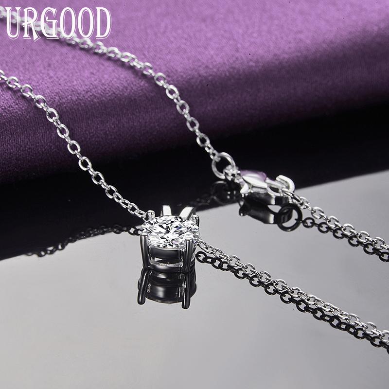 925 Sterling Silver 8mm AAA Grade Zircon Pendant Necklace Wedding Fashion Jewelry