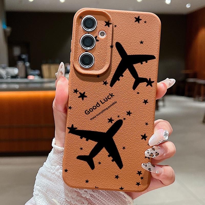For Samsung S25 S24 FE S23 Ultra S22 A56 A36 A16 A15 A55 Phone Case Airplane Pattern Soft Slim Shockproof Matte TPU Leather Texture Back Cover
