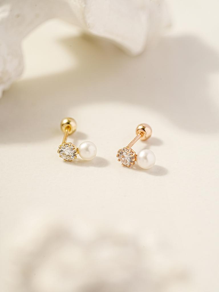 Minimalpiercing 14K Point Cubic Freshwater Pearl Piercing Earrings