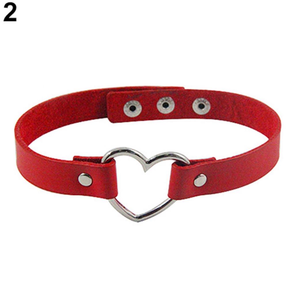 Women Punk Love Heart Ring Faux Leather Collar Choker Necklace Gothic ARI