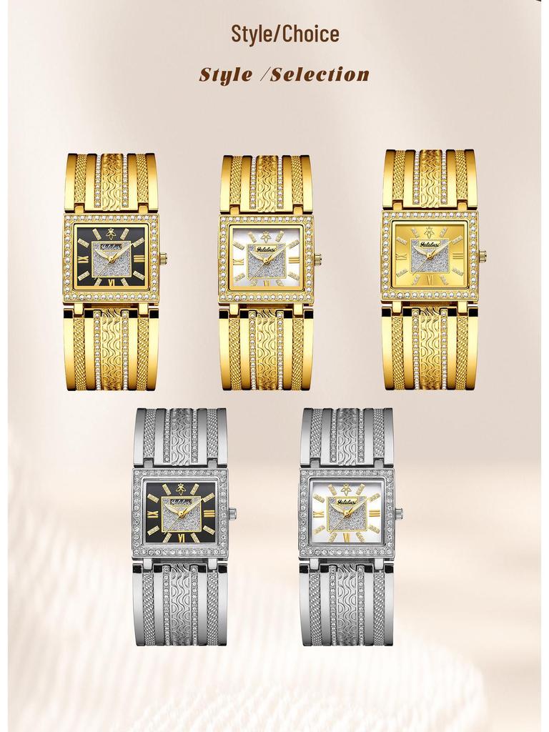 YaLalusi Gold Diamond Women's Watch with Diamond-Set Bracelet