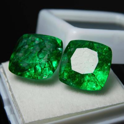 Natural Green Emerald Loose Gemstone 8.15 Ct Each Square Cushion Pair for Jewelry Making and Crafts