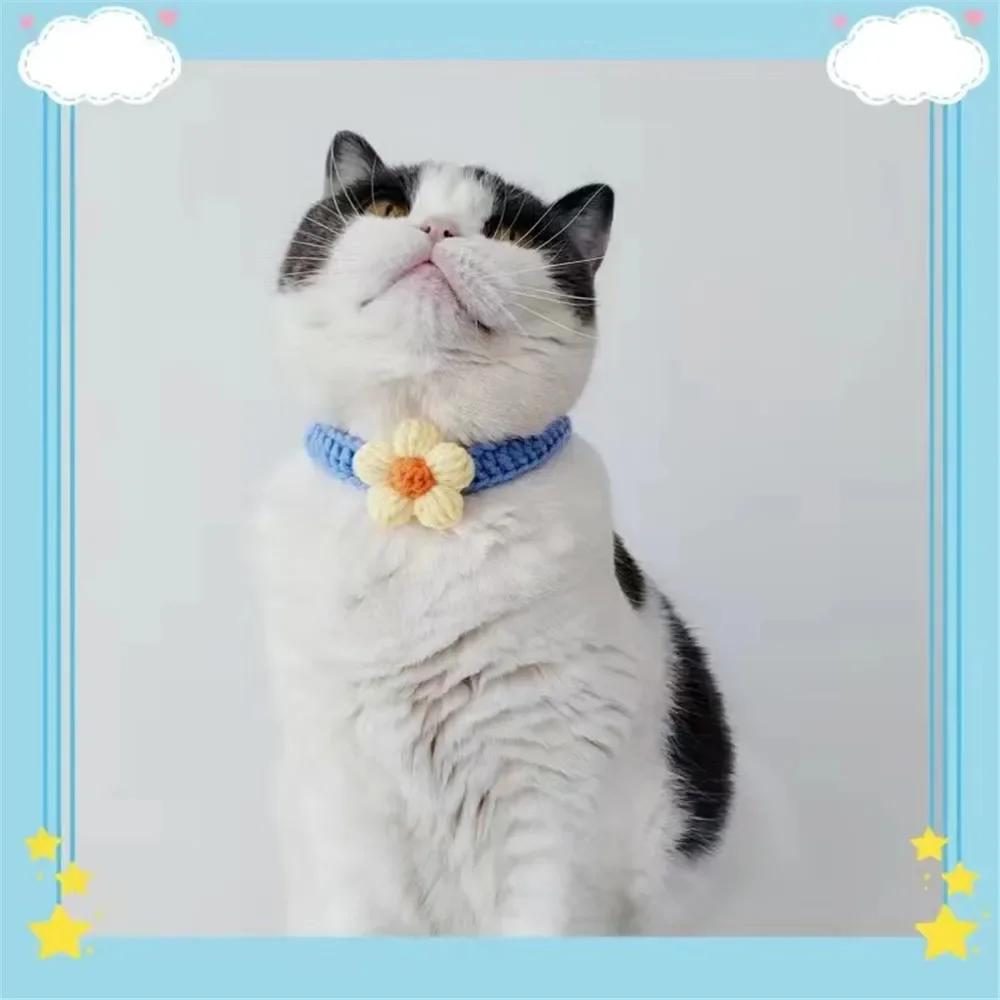 Adjustable Wool Necklace in Crochet for Dog and Cat, Kawaii, Flowers, Pet Neck Accessories, Puppy, Kitten, Scarf, Bow Tie, Pet Gift