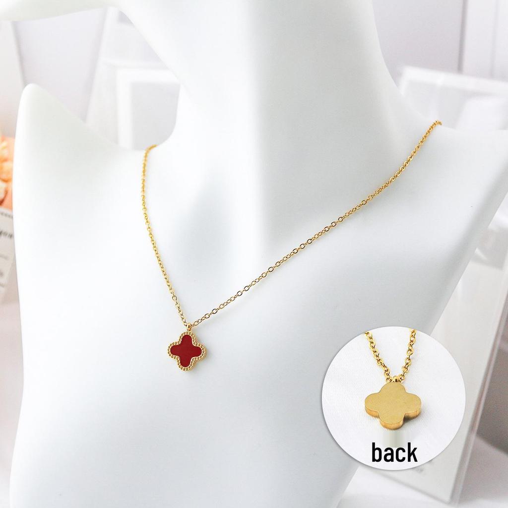 18K Goldbeschichtete Titan Vierblättrige Kleeblatt Halskette | Poliert, Nicht Verblassend, 13mm Anhänger