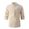 Fashionable Retro Men's Spring Autumn Cotton Linen Stand Collar Slim Fit Casual Shirt Long Sleeved Shirt