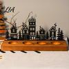 Elk Sleigh Candle Display Christmas Town Silhouette Holder, Wooden Tea Light Stand for Holiday Tabletop Decor Decoration, Metal Festive Fireplace and