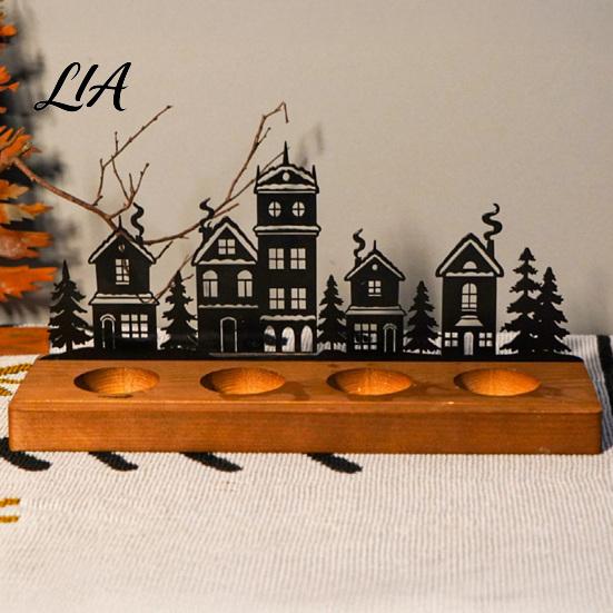 Elk Sleigh Candle Display Christmas Town Silhouette Holder, Wooden Tea Light Stand for Holiday Tabletop Decor Decoration, Metal Festive Fireplace and