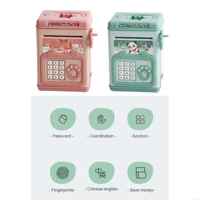 62KD Cutie de Bani pentru Copii Deblocare Realistă cu Amprentă Digitală și Parolă Cutie de Bani pentru Economii Acasă și Gestionare Financiară Sigur