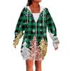 Women's Fashionable Christmas Printed Long Sleeved Drawstring Hooded Zipper Pocket Long Casual Sweatshirt Jacket