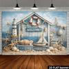 2D Vintage Beach House Nautical Backdrop with Fishing Net & Lifebuoy