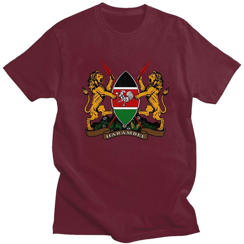 Custom Coat Of Arms Of Kenya Flag Tshirt for Men Short Sleeve Casual T Shirt Tshirt Slim Fit Pure Cotton Tees Gift Idea