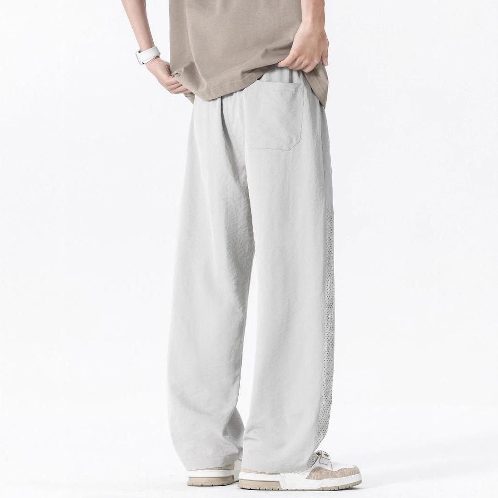 American Mesh Ice Silk Pants Men's Summer Thin Breathable Quick-drying Sweatpants Straight Loose Trendy Casual Trousers
