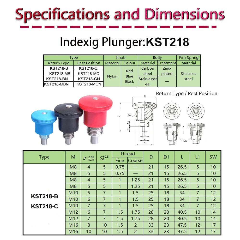 Auf Lager M8/10/12/16 Feingewinde KST218 Kohlenstoffstahl Indexbolzen Mini-Indexe Federstift Arretierschraube Feingewinde Indexbolzen