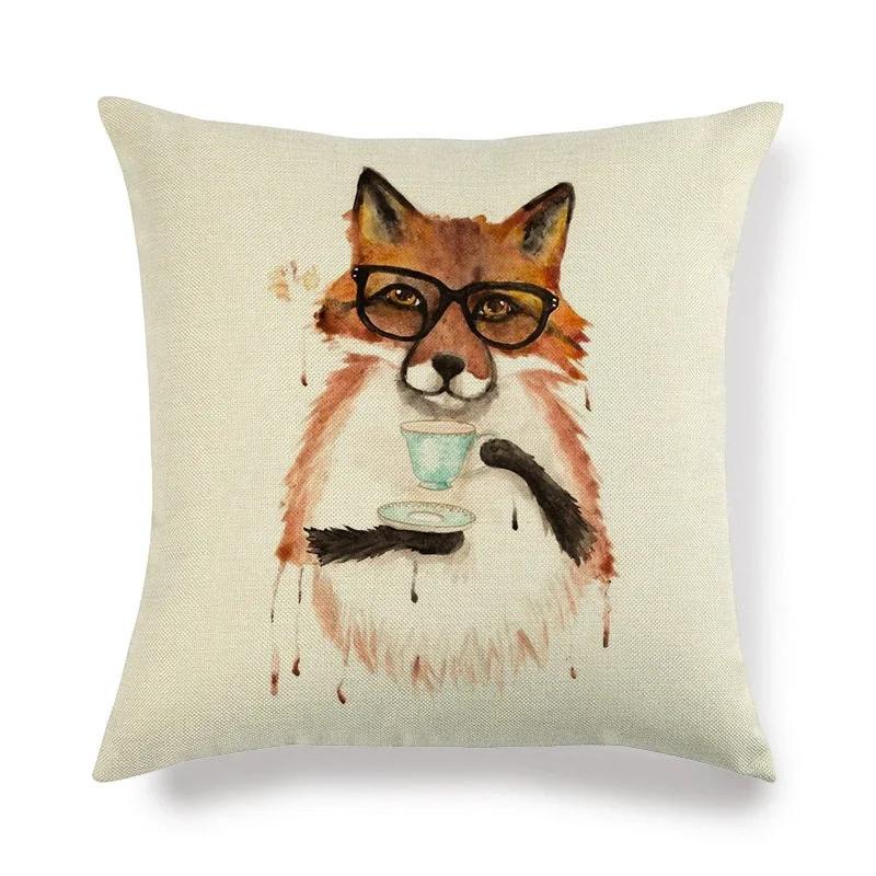 Lovely Fox Pattern Linen Pillow Cushion Cover Office Living Room Bedroom Sofa Car Decorative Pillowcase 45*45cm