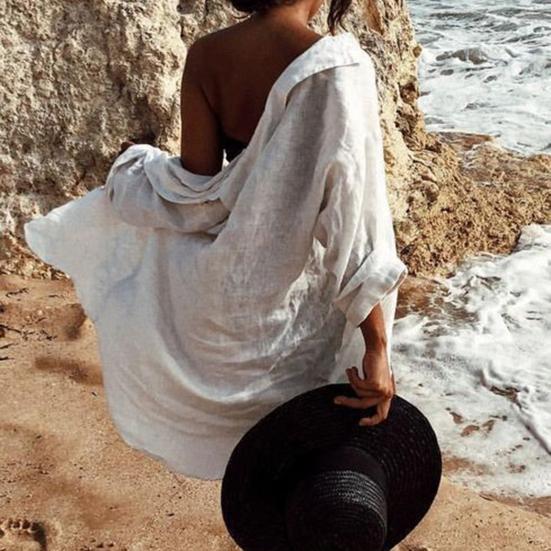 Swimsuit Cover Up Solid Color Cardigan Beach Shirt Lightweight Casual for Holiday