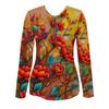 All-over Printed Floral Pattern Zipper T-shirt, Casual Long-sleeved Top, Suitable for Spring and Autumn, Suitable for Home and Outdoor Wear