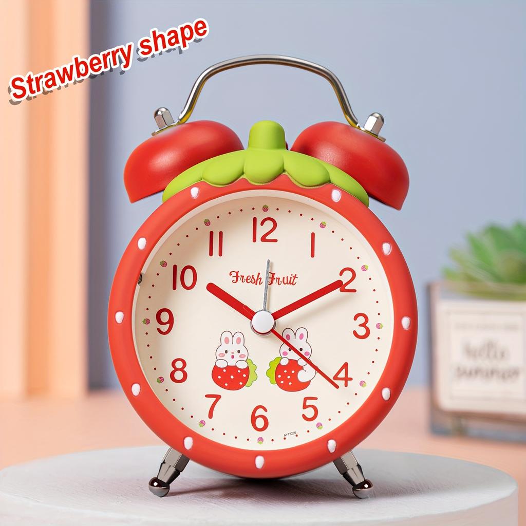 Modern Silent Strawberry Alarm Clock Battery Powered, Non Ticking, Antique Watch, Suitable for Office, Home, Kitchen, Bedroom, School, Black Pink Red