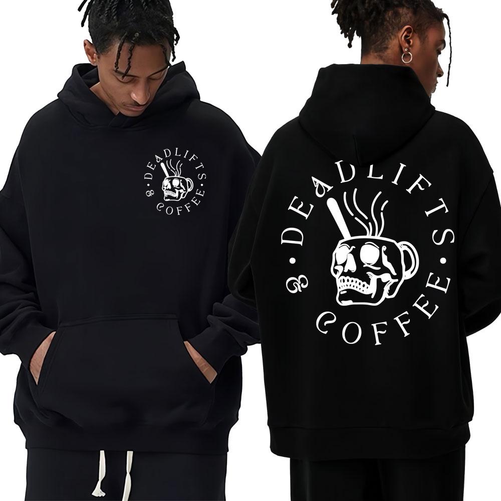 

Deadlifts and Coffee Gym Graphic Hoodies Men Women Sports Fitness Trendy Punk Sweatshirt Oversized Fleece Casual S