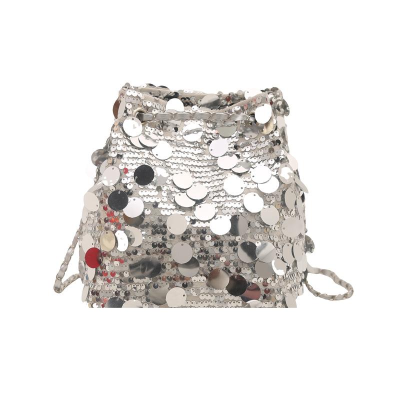 

Fashion sequined bag women s spring and summer new trendy women s chain bucket bag dinner ball women s bag срібний
